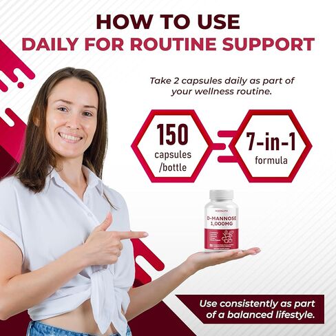 D-Mannose with Cranberry, Uva Ursi, Hibiscus, Ginger, Black Pepper - Supports Urinary Tract Health, Bladder Cleanse - Made and Tested in The USA in Kuwait