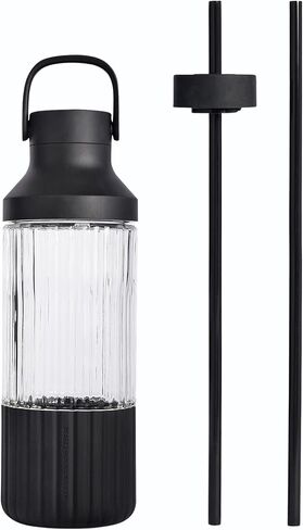 BEAST Health® Glass Water Bottle, 25 oz, Borosilicate Glass, Leak-Proof, Reusable Straw System, Portable Carry Cap, BPA-Free, Dishwasher Safe (Forest Green) in Kuwait