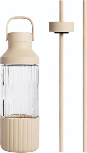 BEAST Health® Glass Water Bottle, 25 oz, Borosilicate Glass, Leak-Proof, Reusable Straw System, Portable Carry Cap, BPA-Free, Dishwasher Safe (Forest Green) in Kuwait