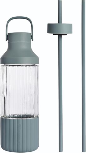 BEAST Health® Glass Water Bottle, 25 oz, Borosilicate Glass, Leak-Proof, Reusable Straw System, Portable Carry Cap, BPA-Free, Dishwasher Safe (Forest Green) in Kuwait