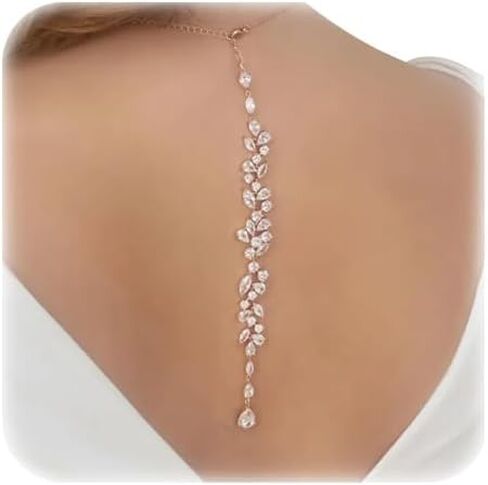 Simple Crystal Leaf Back Chain Body Jewelry for Women Festival Rhinestone Necklace Bridal Wedding Backdrop Body Accessories Jewelry in Kuwait