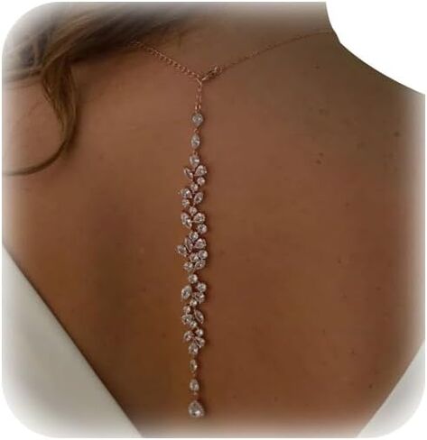 Simple Crystal Leaf Back Chain Body Jewelry for Women Festival Rhinestone Necklace Bridal Wedding Backdrop Body Accessories Jewelry in Kuwait