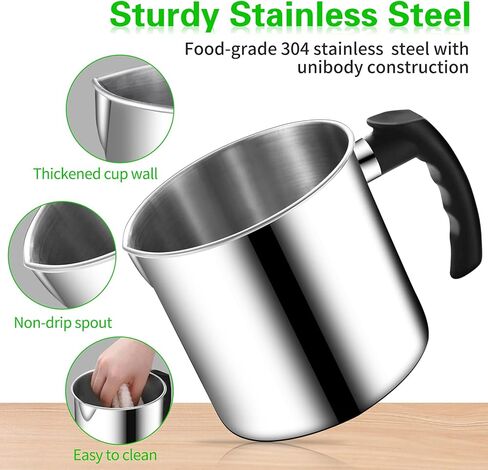 Candle Making Pouring Pot, 2.5LB Double Boiler Wax Melting Pot, 304 Stainless Steel Candle Making Pitcher, 1pc Spoon, Silvery Melting Pot with Heat-Resistant Handle and Dripless Pouring Spout Design in Kuwait
