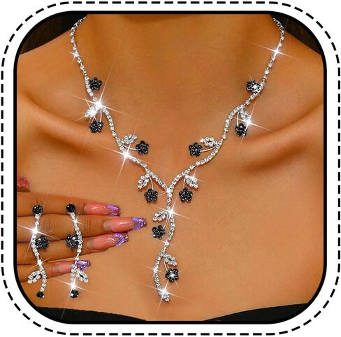 Unicra Rhinestone Bridal Wedding Jewelry Set Silver Necklace Earrings Sets Flower Formal Prom Costume Jewelry Sets for Women and Brides in Saudi Arabia