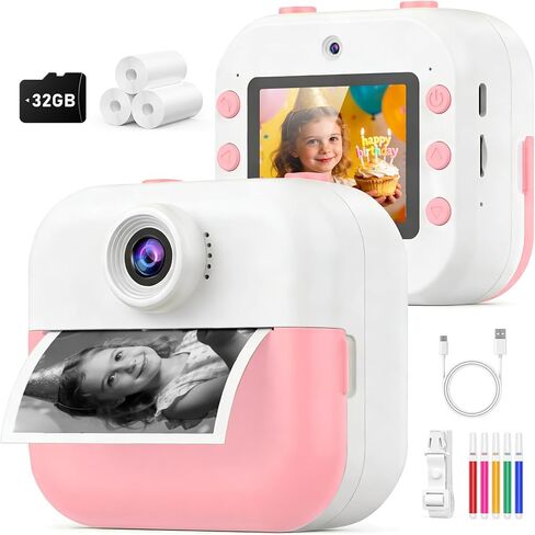 Kids Camera Instant Print Camera for Kids Quick-Release Prints Christmas Birthday Gifts Age 6-12,Selfie Digital with 1080P Videos Toddler Portable Travel Toy 7 8 9 10 Year Old Girls Boys in Saudi Arabia
