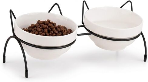 مجموعة أوعية ماء لطعام القطط، أوعية سيراميك مزدوجة للحيوانات الأليفة مع حامل مائل بزاوية 15 درجة، محطة تغذية مرتفعة مع وعاءين قابلين للإزالة، وعاء مرتفع للقطط، مغذي أطباق مضاد للقيء للقطط والكلاب الصغيرة in Kuwait