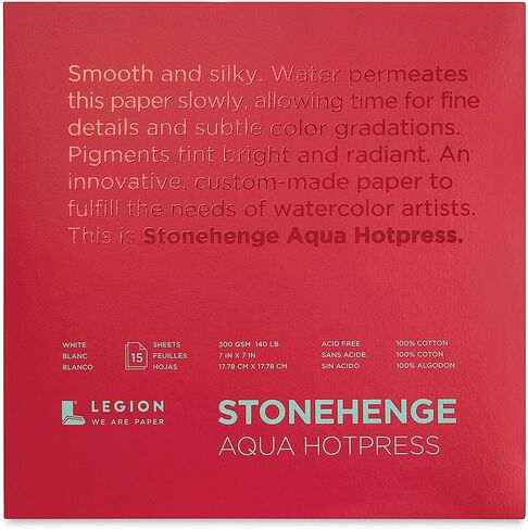 Stonehenge Aqua White Medium Weight Block, 140lb, Hotpress, 7 x 7 Inches, 15 Sheets for Wet and Dry Media in Kuwait