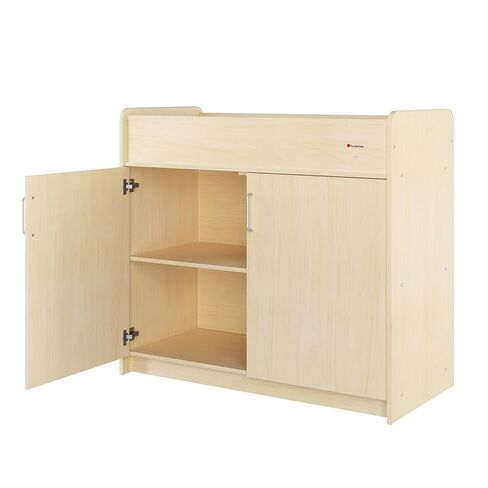 Foundations SafeGlide Daycare Changing Table, Durable Wood Construction, Built-in Shelving for Ample Storage, Gliding Doors, Adjustable Safety Strap, Includes Foam Mattress Pad (Natural) in Saudi Arabia