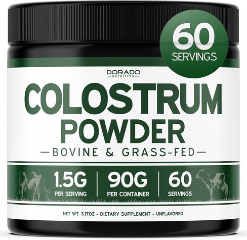 Colostrum Supplement Powder 90g (60 Servings of 1.5g Pure Bovine Colostrum Std. to Contain 20% IgG Immunoglobulins) Grass Fed Powder - No Fillers, Third Party Tested, Unflavored & USA Made in Saudi Arabia