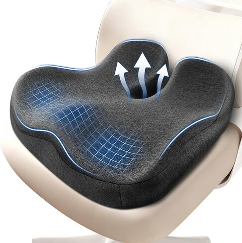 Seat Cushion with Lumbar Support for Chairs, Couch, Driving, Ergonomic Pillow for Sciatica Pain Relief, Memory Foam Back Support Pillow & Chair Cushion for Gaming Chair and Travel (Black) in Kuwait