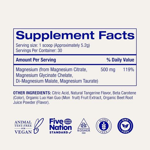 Ora Organic Magnesium Complex Powder Supplement - 4-in-1 Magnesium: Glycinate, Taurate, Malate & Citrate | Vegan, Gluten-Free | Tangerine Flavor | Calm Support for Sleep, Stress & Muscles | 30 Serving in Kuwait