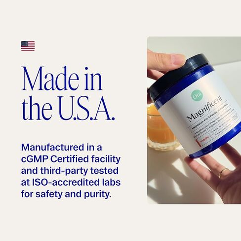 Ora Organic Magnesium Complex Powder Supplement - 4-in-1 Magnesium: Glycinate, Taurate, Malate & Citrate | Vegan, Gluten-Free | Tangerine Flavor | Calm Support for Sleep, Stress & Muscles | 30 Serving in Kuwait