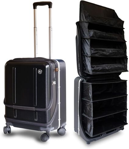 FLIP The Suitcase That Turns Into a Shelf 47L Carry-On Lightweight Polycarbonate Silent Detachable Wheels TSA Lock Front-Open PC Cabin Approved for Business Travel Easy Caster Replacement (Black) in Kuwait