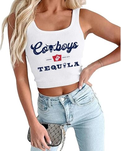 رعاة البقر وتيكيلا تانك توب نساء ريفي موسيقى الريف قمم المحاصيل الغربية الحفل الموسيقي الكامي قميص كامي قميص in Kuwait