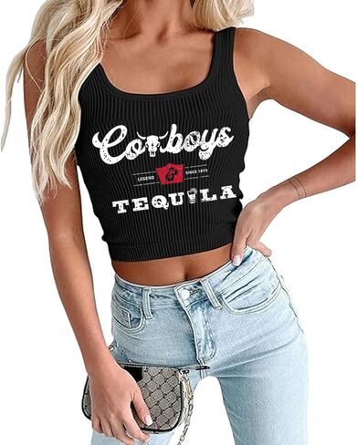 Cowboy and Tequila Tank Top Women Country Music Crop Tops Western Cowgirl Concert Graphic Cami Shirt Top in Kuwait