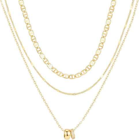 Layered Necklaces for Women - 14K Gold Plated Necklace, Dainty 3Pcs Layered Stacked Necklace, Circle Chain Necklaces, Non Tarnish Waterproof Jewelry, Birthday Jewelry Gifts in Kuwait