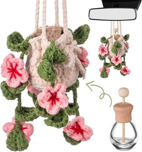 Crochet Car Air Freshener 12ml Empty Refillable Car Diffuser Bottle with Cute Potted Plants Hanging Accessories Essential Oil Diffuser in Saudi Arabia