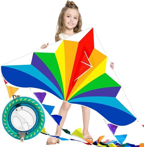 Large Beach Delta Kite for Adults and Kids Ages 4-8 & 8-12, Extremely Easy to Fly for Beginners(60X30''), Single Line Kite,Comes with 300 FT String Kite Handle.(Rainbow) in Kuwait