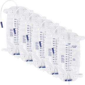 2 Pack Bedside Drainage Bag 2000 ML - Anti-Reflux Urinary Drain Bag Medical Grade Latex-Free Urine Bag - Overnight Bedside Disposable Catheter Leg Bags with 48" Drainage Tube, Clips and Hanging Hook in Saudi Arabia