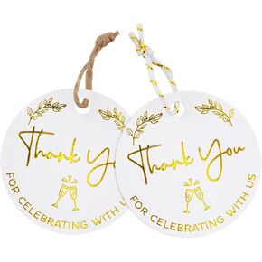 joycraft 100Pcs Thank You for Coming Tags, White High-end Kraft Paper Tags with String, Round Gold Foil Favors Labels, Personalized Gift Tags for Baby Shower, Bridal Shower, Party Gift Wrapping(2") in Saudi Arabia