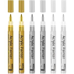 أقلام طلاء أكريليك، قلم طلاء أكريليك للصخور، الخشب، الزجاج، البيض، الأحذية، المعدن والسيراميك، القماش، أقلام طلاء دقيقة 0.7 مم، مجموعة تزيين فنية مائية (أبيض وأسود) in Kuwait