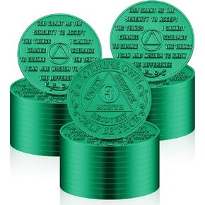 30 Pcs 3 Month Recovery AA Chips and Medallions Bulk Sobriety Chips AA Tokens Alcoholics Anonymous Medallion Gifts Aluminum Commemorative Coins Lot Green in Kuwait