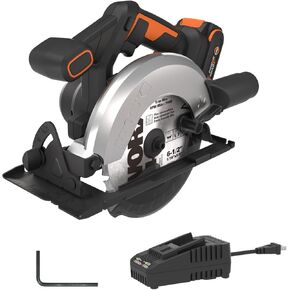 WORX 20V Cordless Electric Circular Saw 6-1/2'' Max. 2-3/16" Cutting Depth 4700 Rpm 0-50° Bevel Capacity 2.0 Ah Battery and Charger Included WX526L in Kuwait