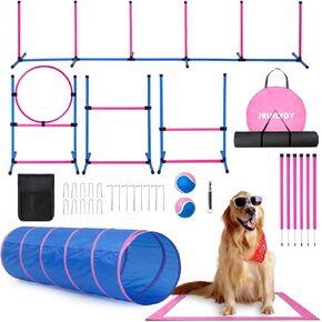 Dog Agility Course Backyard Set，Dog Agility Equipment, Dog Obstacle Course Backyard With 2-Set Agility Hurdle ，Jump Ring, 8 Weave Poles, Tunnel, Pause Box, Toy Balls And 2 Portable Carrying Bags in Saudi Arabia