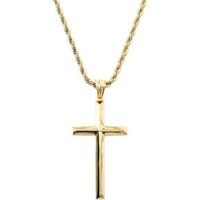 18K Gold Rope Chain Style Cross Pendant Necklace 3MM Cross Necklace Clasp for MEN, HUSBAND Thin for Charms Miami Cuban Link Diamond Cut Religious Beveled Edge in Kuwait