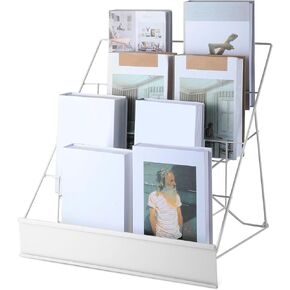 Sintuff Book Display Rack 4 Tier Comic Wire Book Display Rack 18" White Tabletop CD Magazine Retail Countertop Metal Racks for Display Library Classroom Picture Literature in Saudi Arabia