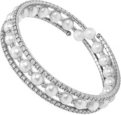 Pearl Stretch Cuff Bracelet for Women Adjustable Rhinestone Crystal Bracelet Wedding Party Brides Bridesmaid Jewelry in Kuwait