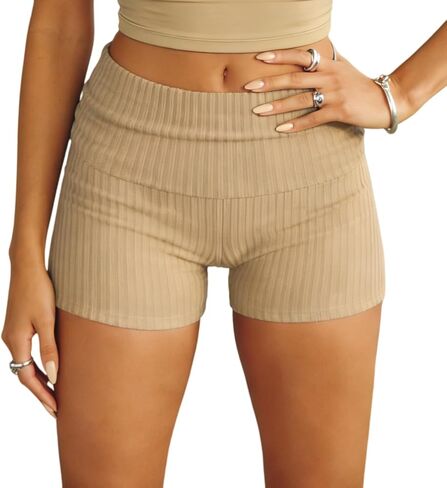NUFIWI Women Knit Fold Over Shorts High Waist Slim Fit Stretchy Yoga Shorts Summer Casual Active Jogger SweatShorts in Saudi Arabia