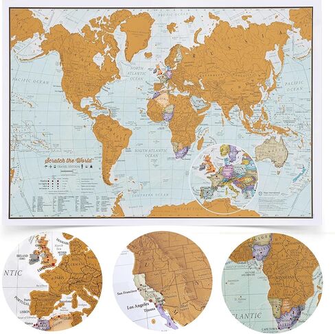 Maps International Scratch the World Watercolor Map – Scratch Off World Map Poster – Most Detailed Cartography - 23 x 33 in Kuwait