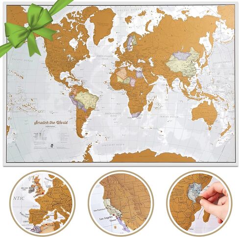 Maps International Scratch the World Watercolor Map – Scratch Off World Map Poster – Most Detailed Cartography - 23 x 33 in Kuwait