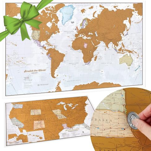 Maps International Scratch the World Watercolor Map – Scratch Off World Map Poster – Most Detailed Cartography - 23 x 33 in Kuwait