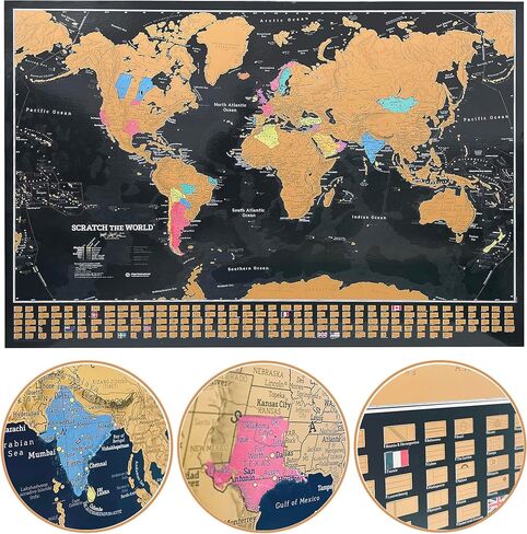 Maps International Scratch the World Watercolor Map – Scratch Off World Map Poster – Most Detailed Cartography - 23 x 33 in Kuwait