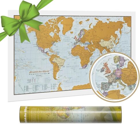 Maps International Scratch the World Watercolor Map – Scratch Off World Map Poster – Most Detailed Cartography - 23 x 33 in Kuwait