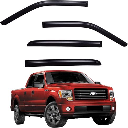 يناسب حراس المطر Windows Fors 2009-2014 Ford F150 Supercrew CAB ، وينحرف الرياح في نافذة ظلال تنفيس ، 4 قطع in Kuwait