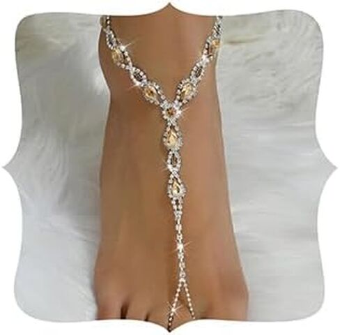 Octwine Boho Summer Silver Silver Beach Foot Rhinestone Chain مع إصبع القدم من أحجار الراين الكريستالية الكرستال الزفاف الزفاف سلسلة القدم الراين. in Saudi Arabia