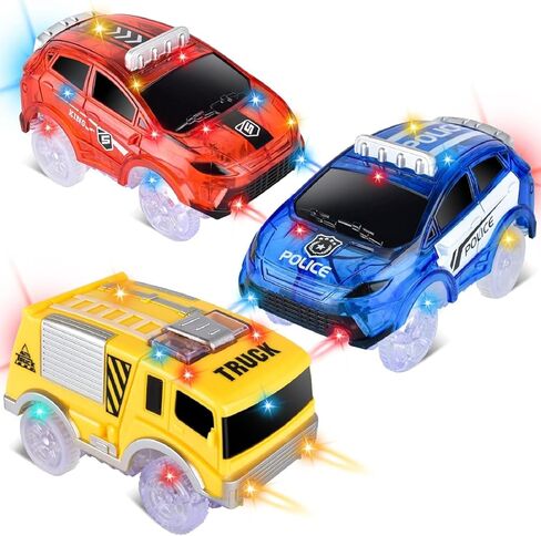 Tracks Cars Replacement only, Toy Cars for Magic Tracks Glow in The Dark, Racing Car Track Accessories with 5 Flashing LED Lights, Compatible with Most Car Tracks for Kids Boys and Girls (4pack) in Kuwait