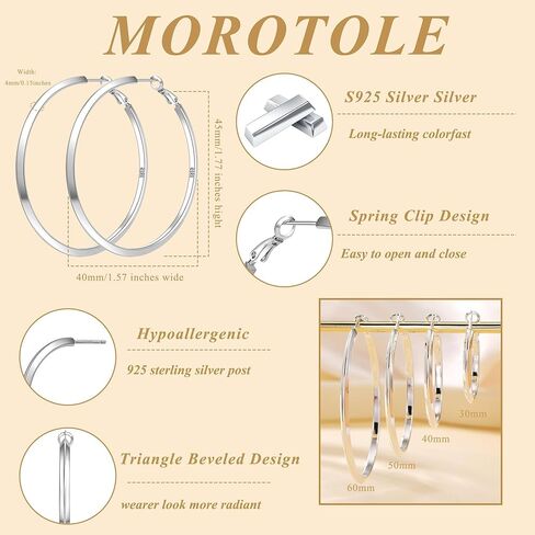MOROTOLE 4mm Thick Gold Chunky Hoop Earrings Trendy 925 Sterling Silver Hoop Earrings for Women Hypoallergenic Lightweight 14K Gold Earrings for Women Jewelry Gifts 30/40/50/60MM in Kuwait