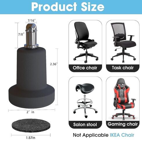 عجلات دوارة بديلة لكرسي المكتب من Bell Glides إلى عجلات ثابتة ثابتة، مع وسادات منفصلة ذاتية اللصق للسجاد، وسدادة عجلة قدم كرسي المكتب، أسود 5 قطع (Bell Glides B) in Kuwait