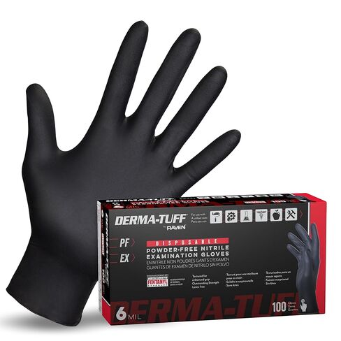 Derma-Tuff Powder Free Nitrile Disposable Gloves | 6 Mil - Sm 100 Ct | Latex Free, Chemical + Puncture Resistant, Fully Textured Grip, Beaded Cuff, for Automotive, Maintenance, Industrial | 66586 in Kuwait