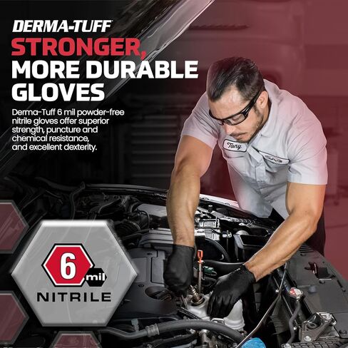 Derma-Tuff Powder Free Nitrile Disposable Gloves | 6 Mil - Sm 100 Ct | Latex Free, Chemical + Puncture Resistant, Fully Textured Grip, Beaded Cuff, for Automotive, Maintenance, Industrial | 66586 in Kuwait