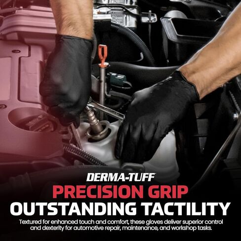 Derma-Tuff Powder Free Nitrile Disposable Gloves | 6 Mil - Sm 100 Ct | Latex Free, Chemical + Puncture Resistant, Fully Textured Grip, Beaded Cuff, for Automotive, Maintenance, Industrial | 66586 in Kuwait