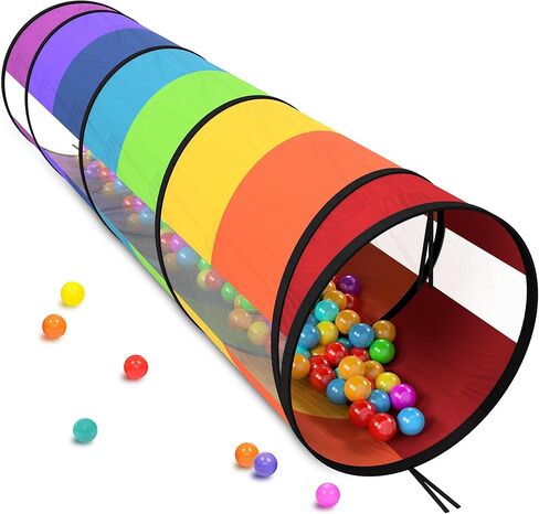 Playz Kids Play Tunnel for Toddlers 1-3 and Up, Large 21" Opening Colorful Rainbow Pop Up Baby Tunnel for Kids to Crawl Through, Indoor & Outdoor Kids Tunnel for Babies, Cat, Dog, Pets Crawling Tunnel in Kuwait