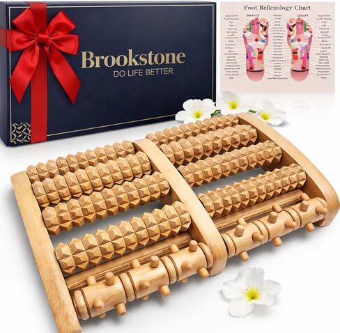 Brookstone Foot Roller Massager for Plantar Fasciitis Relief - Wooden Massage Roller for Foot Health - Stimulate Reflexes & Relieve Stress - Ideal Gift for Mom, Dad, Elderly in Saudi Arabia