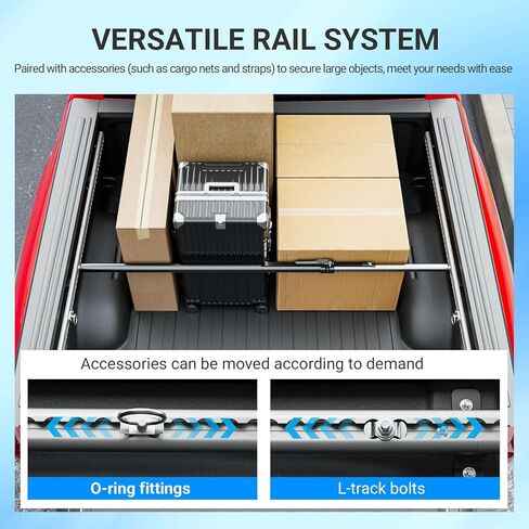 نظام سكة حديد سرير سرير 5.7 قدم متوافق مع 2019-2025 Dodge RAM 1500 Side Trail Rail System Rails Side Rails Down Rail Placeming for 2019-2025 Dodge Ram 1500 Accessories (Side Trail Rail) in Kuwait