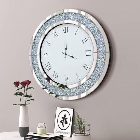 Decorative Wall Clocks, 24 Inch Modern Large Mirror Clock, Battery-Operated, Completely Silent, for Living Room,Bedroom and Kitchen Decor in Saudi Arabia
