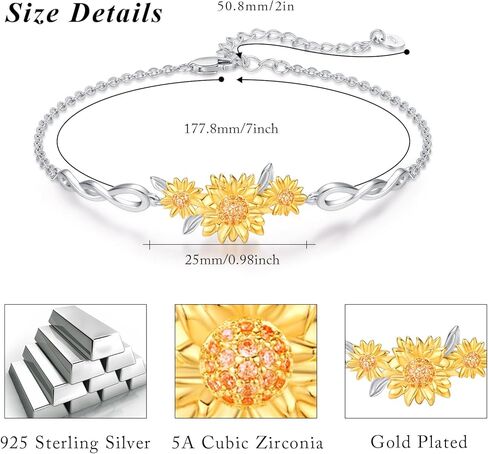 Cuoka Sunflower Bracelet 925 Sterling Silver You Are My Sunshine Sunflower Bracelets Mom Friends Birthday Anniversary Valentine's Day Christmas for Women Gifts in Kuwait